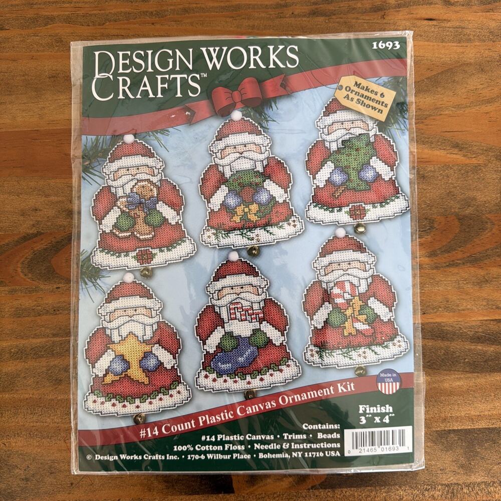 NEW Design Works Plastic Canvas Ornament Kit 3" X 4" Set of 6 Santa Claus